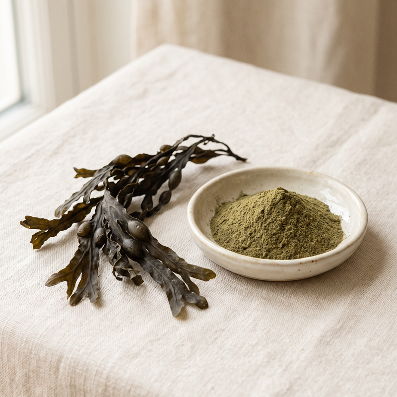 Dried Ascophyllum nodosum kelp and kelp powder