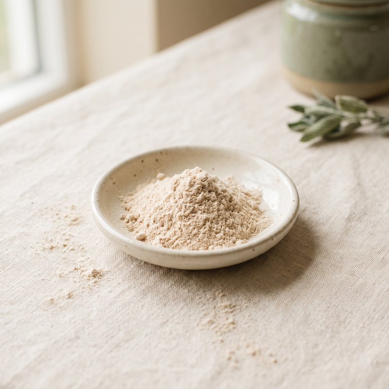 Fine protease enzyme blend in a small ceramic dish