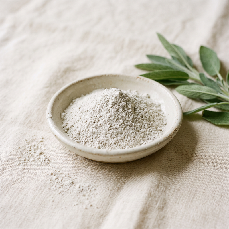 Zinc gluconate powder in a small ceramic dish